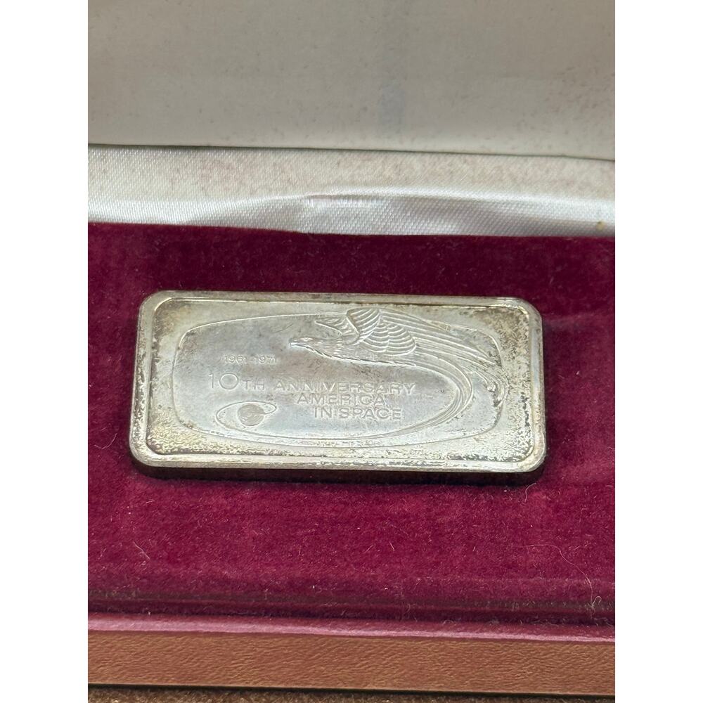Vintage 1971 America in Space 10th Anniversary 1oz .999 Fine Silver Bar - In Box - Picture 3 of 8